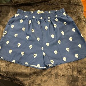 Blue Skull Print Women Shorts